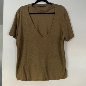 F21 Olive Green Low Rise Tee with Collar Cutout